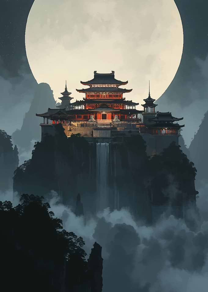 Ancient Asian Temple on Mountain Peak