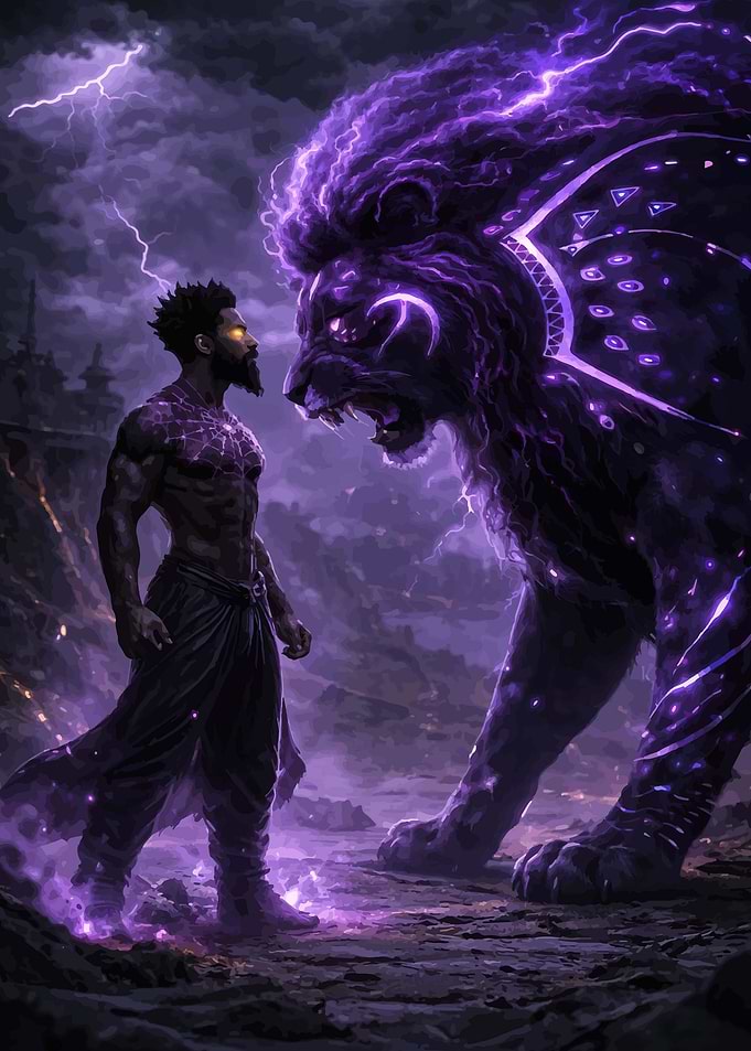 Man Confronts Electric Lion
