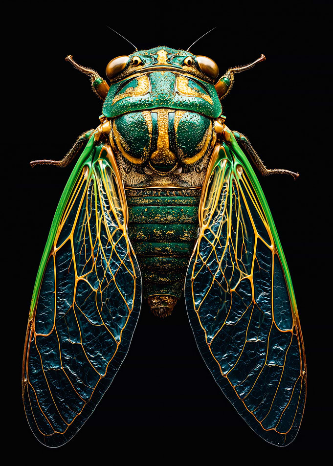Teal Gold Cicada Macro Photography