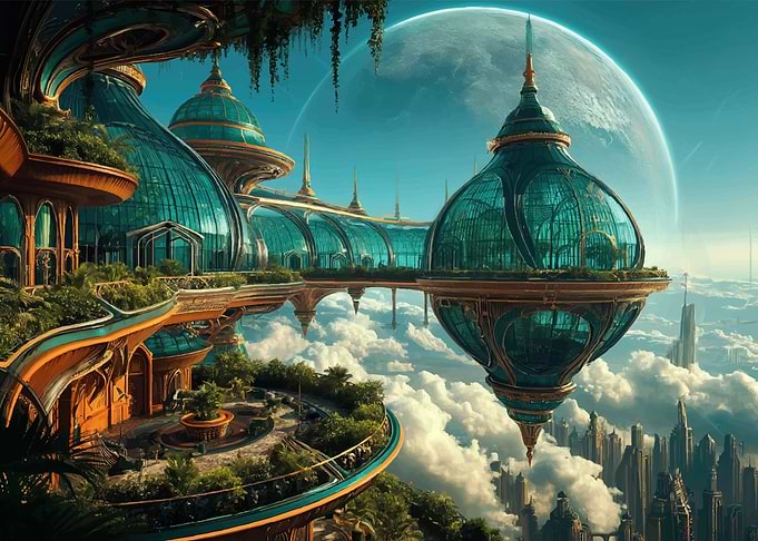 Futuristic Cityscape Above the Clouds