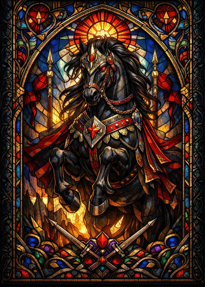 Black War Horse Stained Glass
