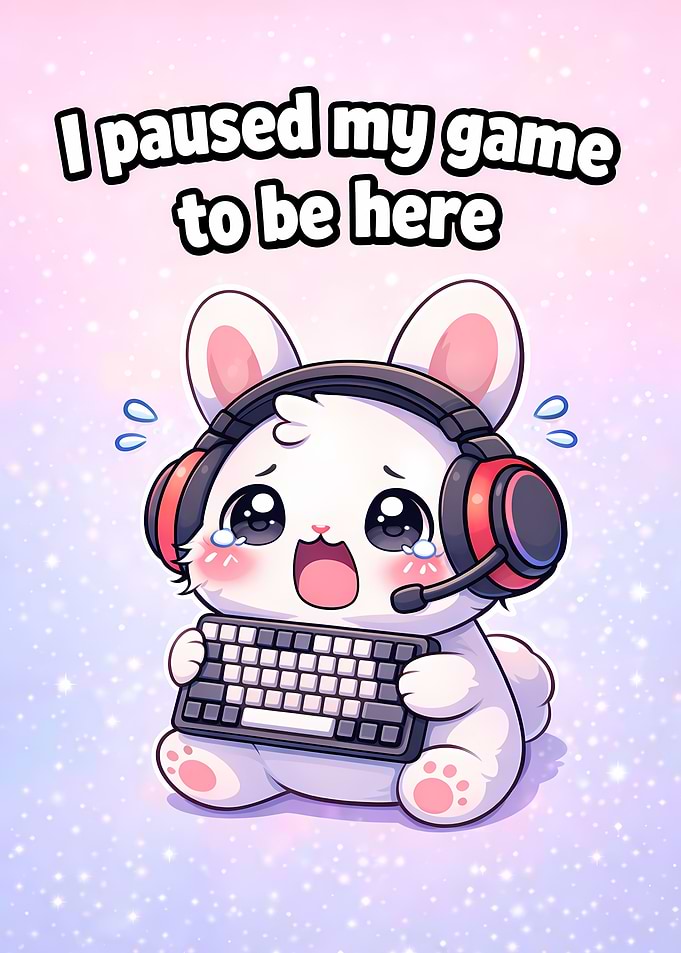 Cute Bunny Gamer Paused Game