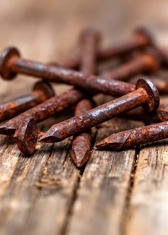 Pile of Rusty Nails on Wood