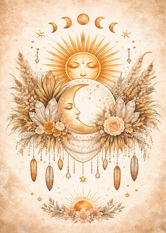 Bohemian Sun and Moon Celestial Art