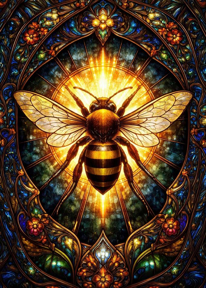 Stained Glass Bee with Golden Rays