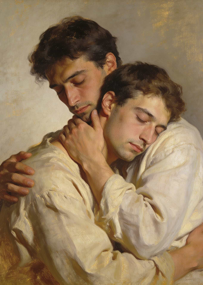 Two men embracing