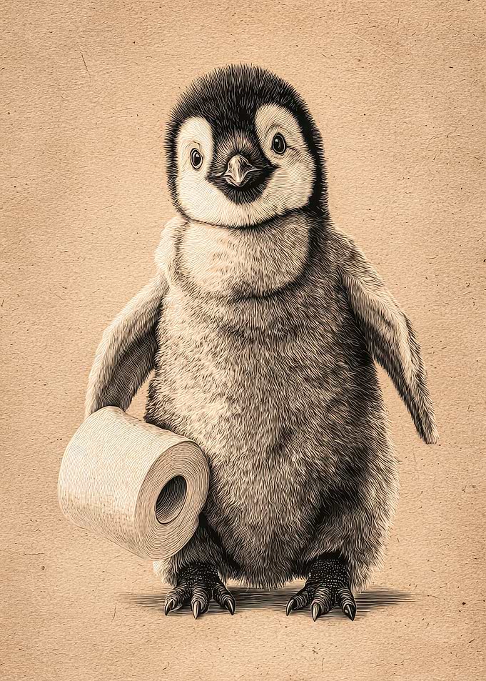 Cute Penguin Holding Toilet Paper