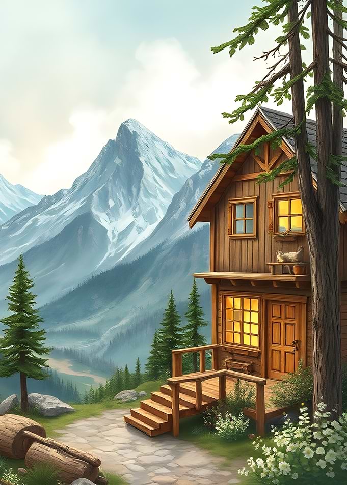 Cozy Cabin in Snowy Mountains
