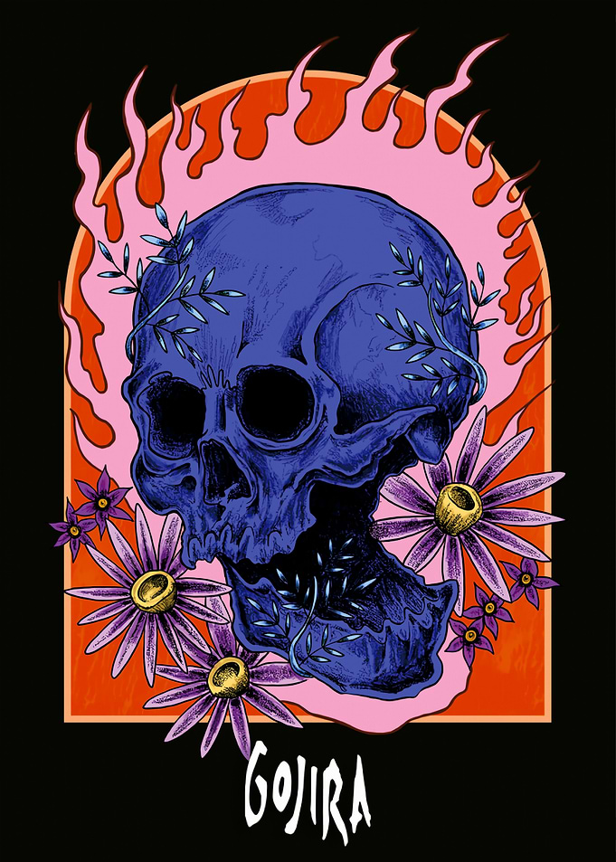 Gojira Skull and Flowers
