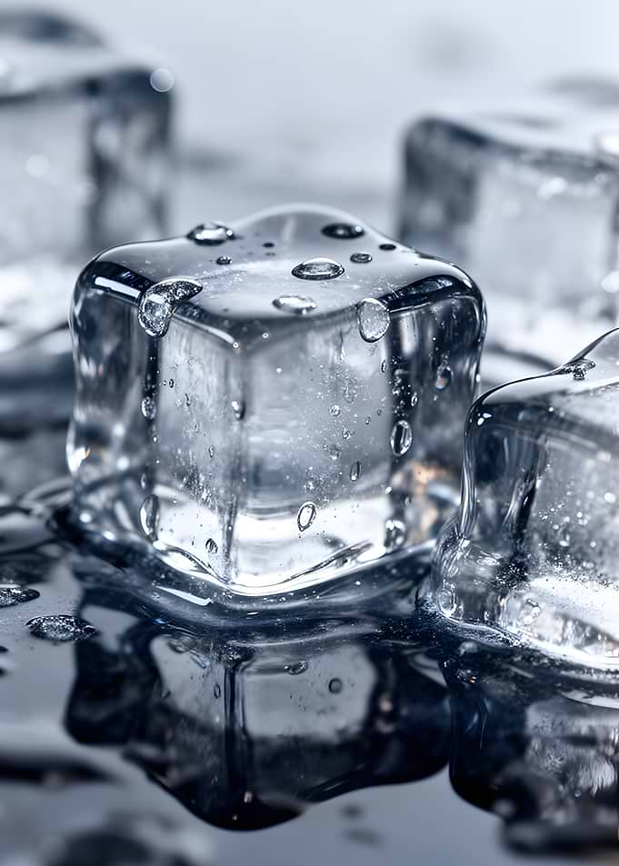 Melting Ice Cubes with Water Droplets