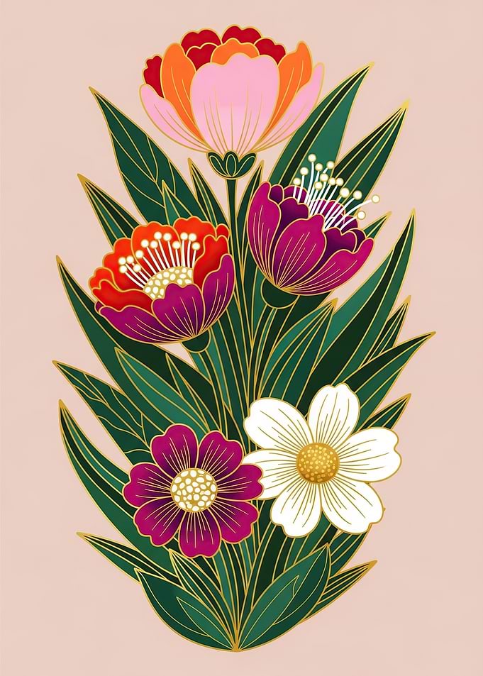 Vibrant Floral Arrangement with Gold Accents