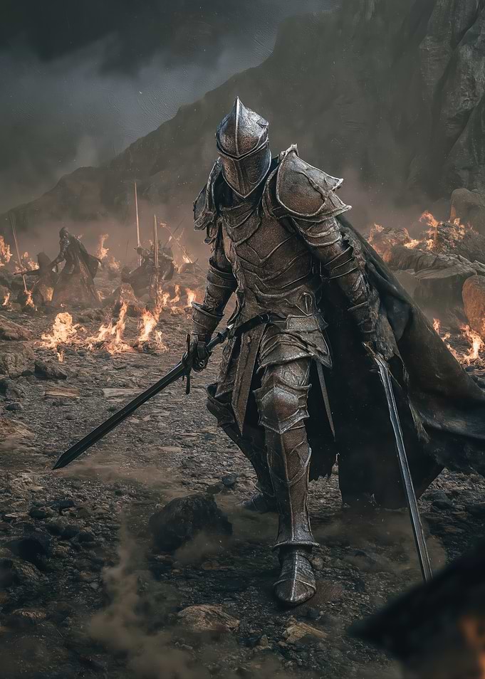 Knight in a Fiery Battlefield