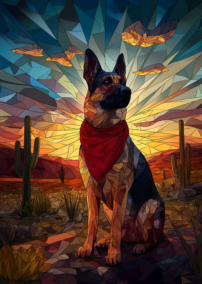 German Shepherd in Desert Sunset