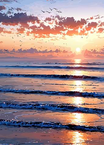Anime Sunset Over Ocean Waves