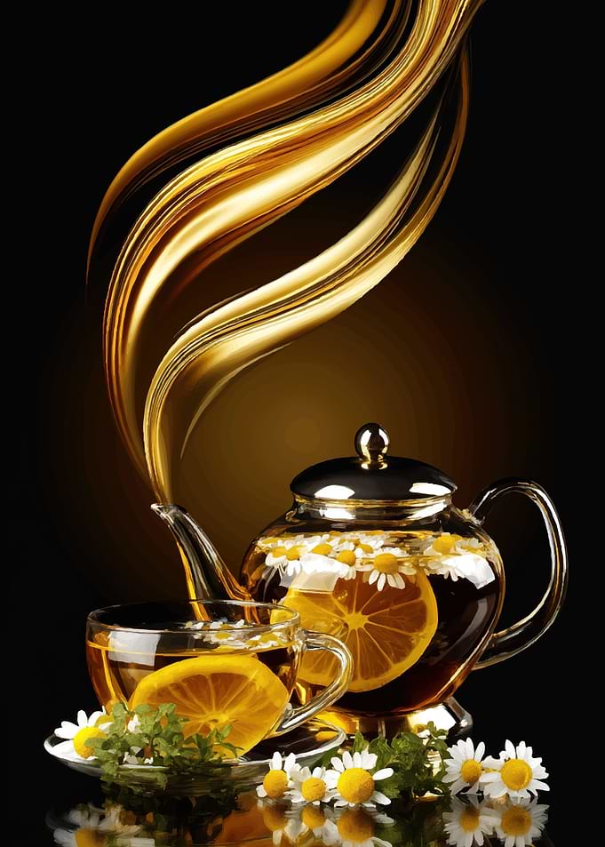 Golden Tea Pour with Lemon and Chamomile