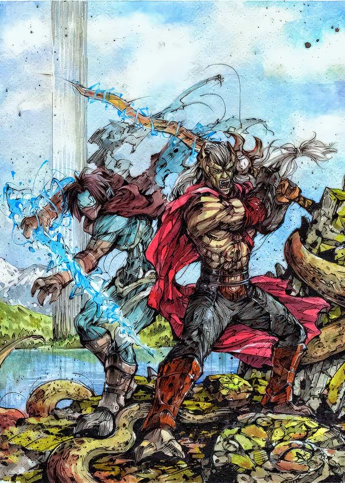 Fantasy warriors in battle