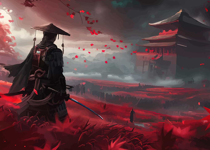 Samurai in a Red Landscape