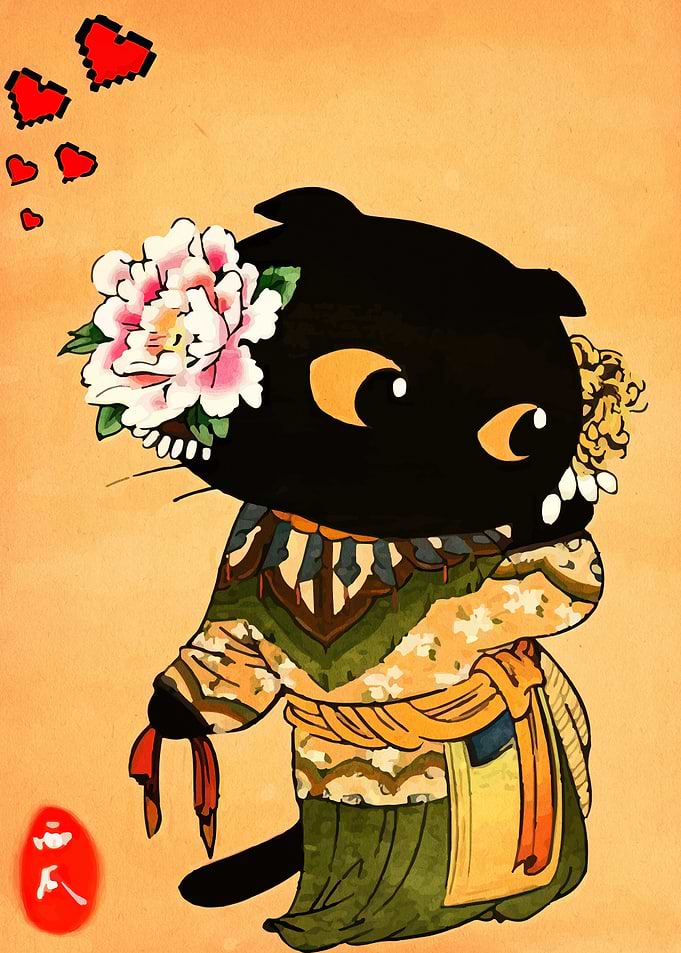 Black Cat in Traditional Japanese Attire