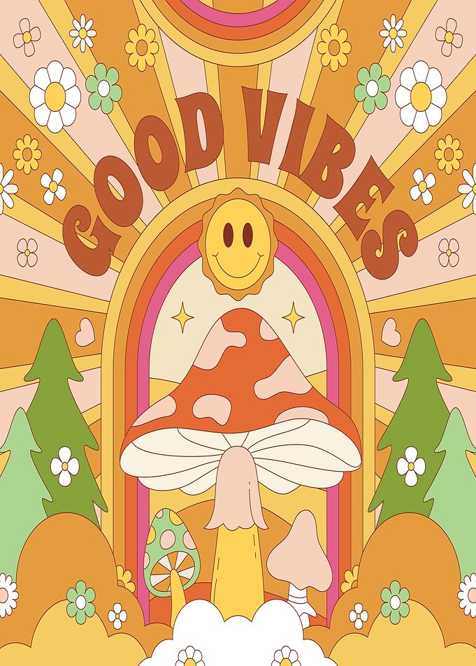 Good Vibes Retro Mushroom Art
