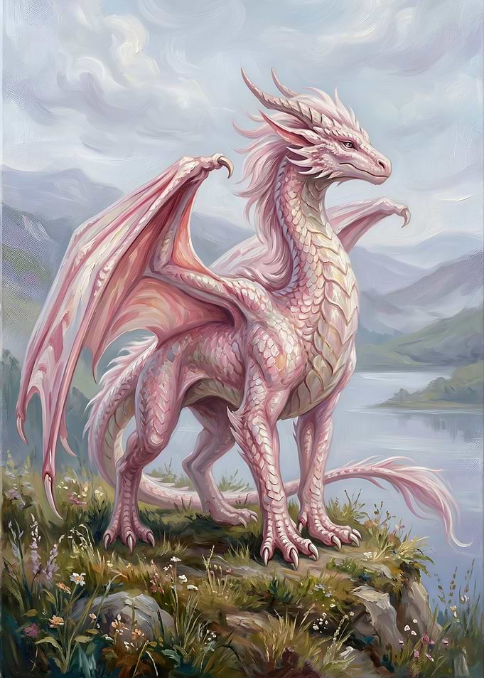 Pink Dragon in a Mountain Landscape
