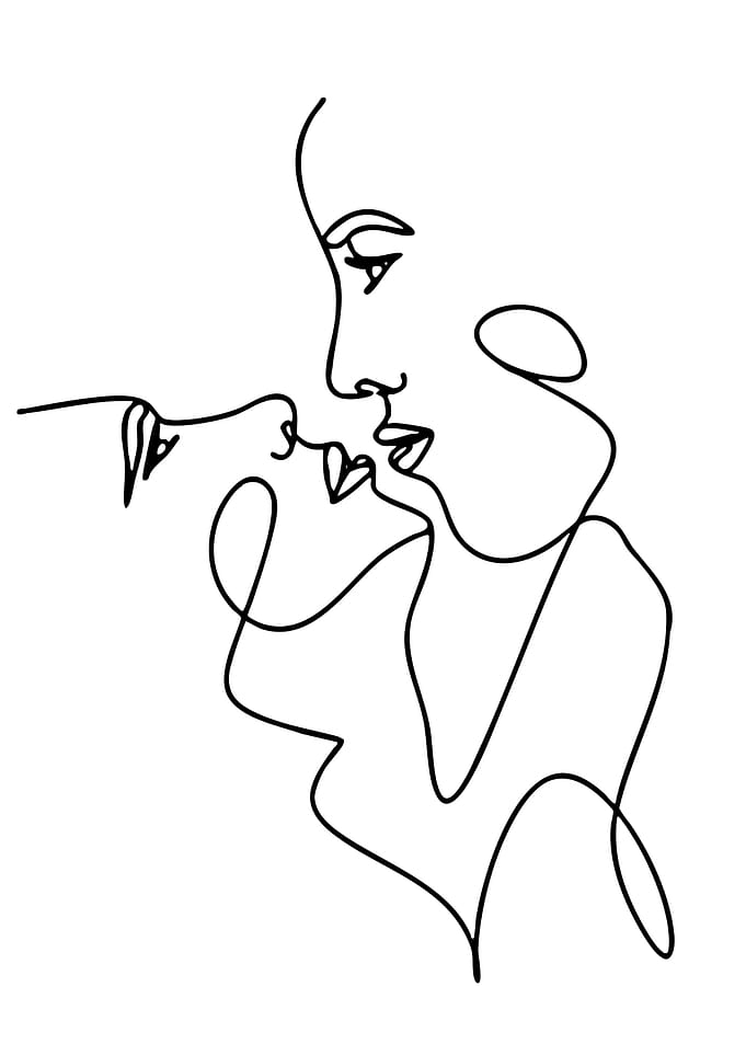 Abstract Couple Kissing Line Art