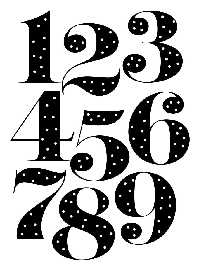 Decorative Numbers 1-9 with Polka Dots