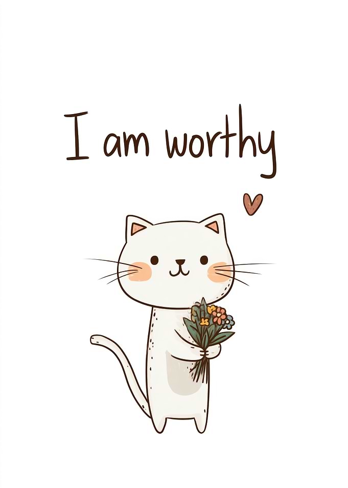 Cute Cat Holding Flowers with Inspirational Text