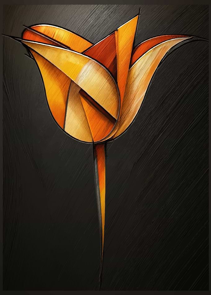 Abstract Orange Tulip on Black