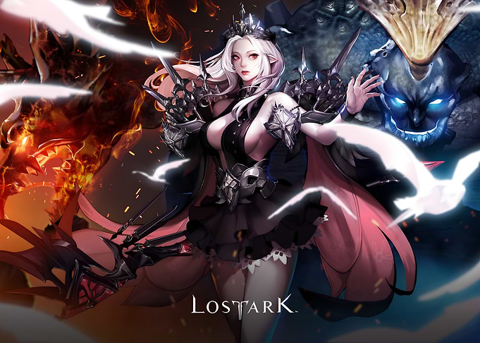 Lost Ark Female Warrior with Fire and Ice Monsters