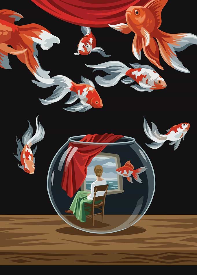 Goldfish in a bowl and outside