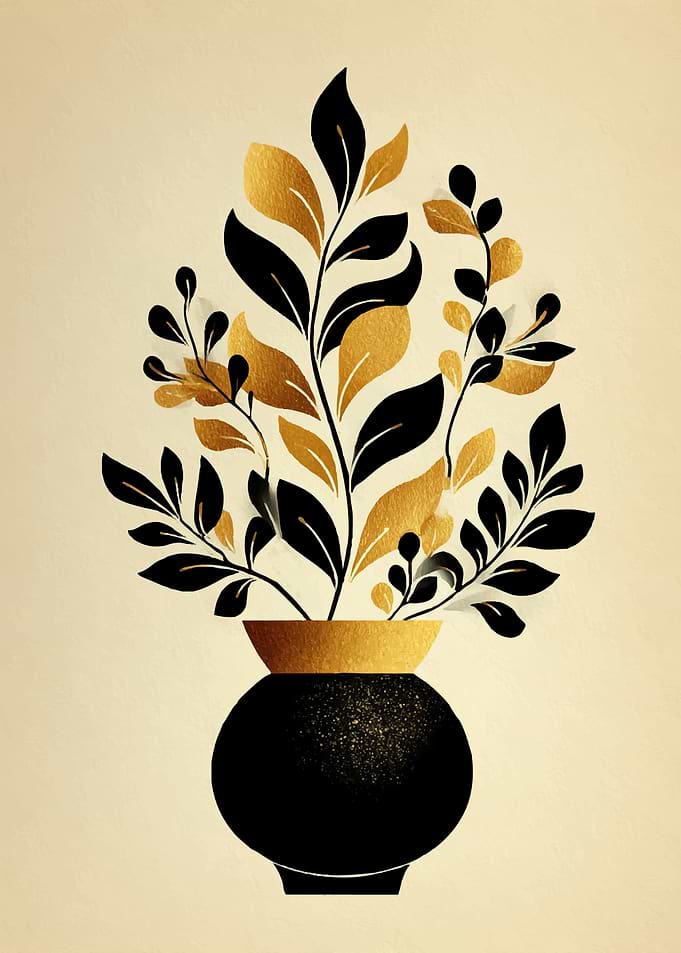 Golden and Black Floral Arrangement in a Vase