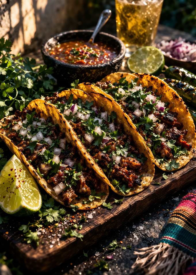 Three Tacos with Salsa and Lime