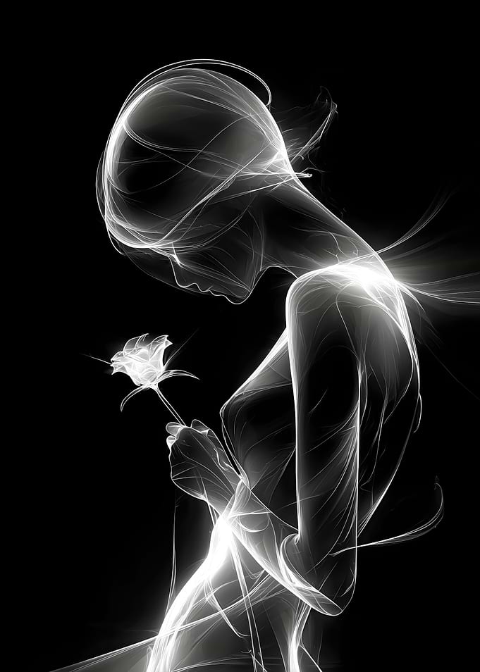 Ethereal Woman Holding a Rose