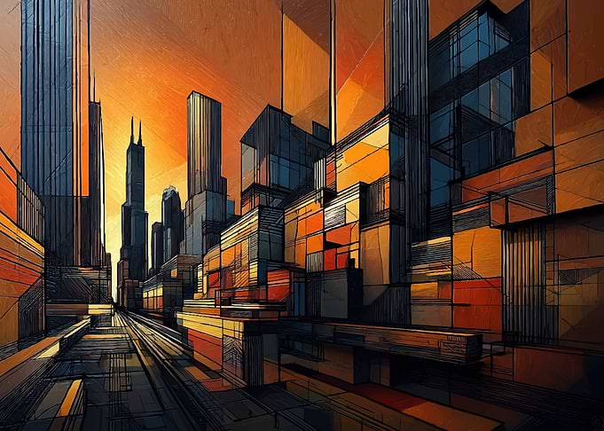 Abstract Cityscape at Sunset