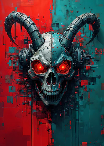 Cyberpunk Skull with Horns