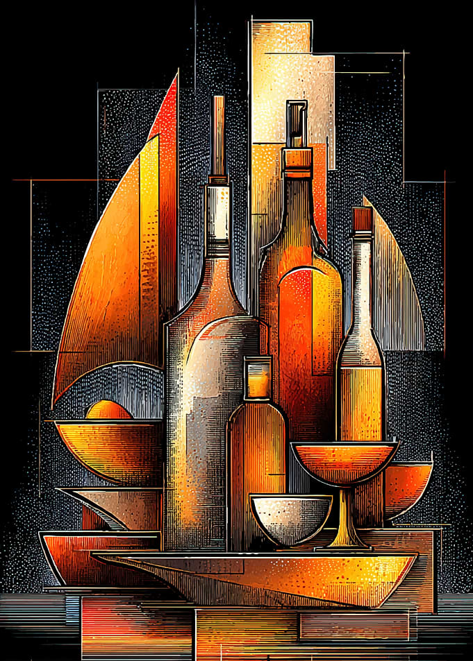 Abstract Still Life with Bottles and Bowls