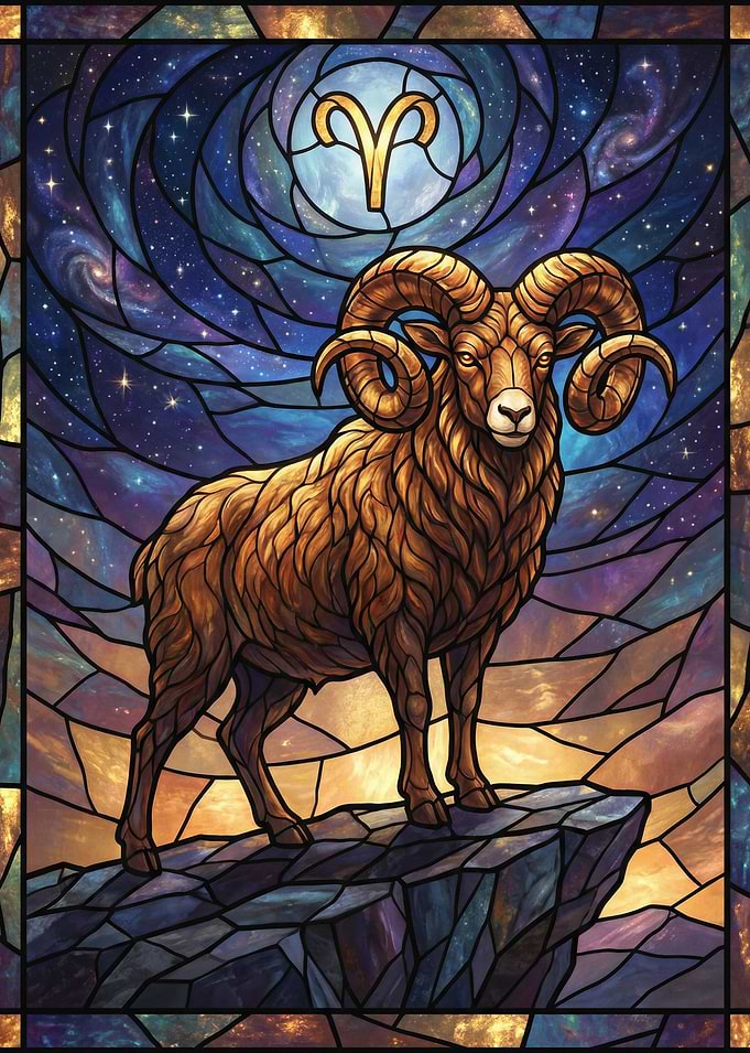 Aries Zodiac Stained Glass Art