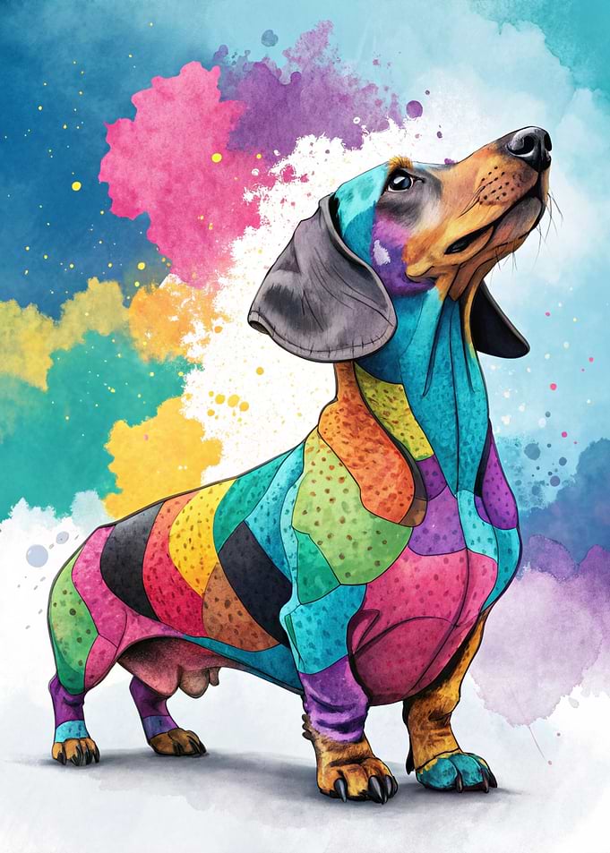 Colorful Dachshund Watercolor Painting