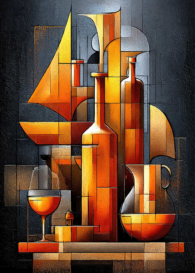 Abstract Still Life with Bottles and Glass