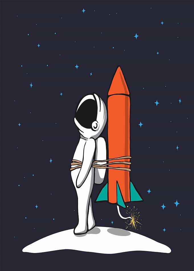 Astronaut Tied to Rocket