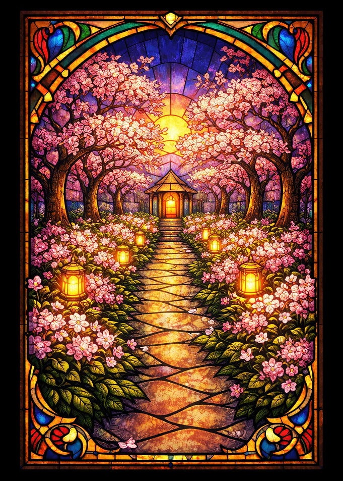 Stained Glass Cherry Blossom Path