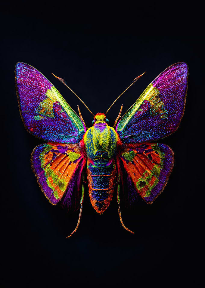 Multicolored Neon Moth Macro Photography