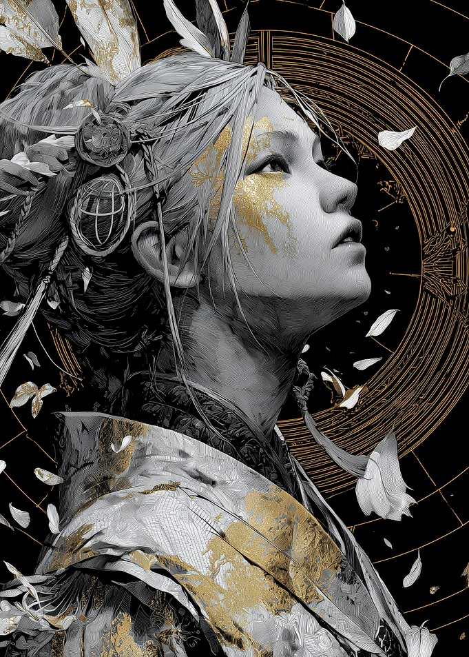 Ethereal Warrior with Gold Accents