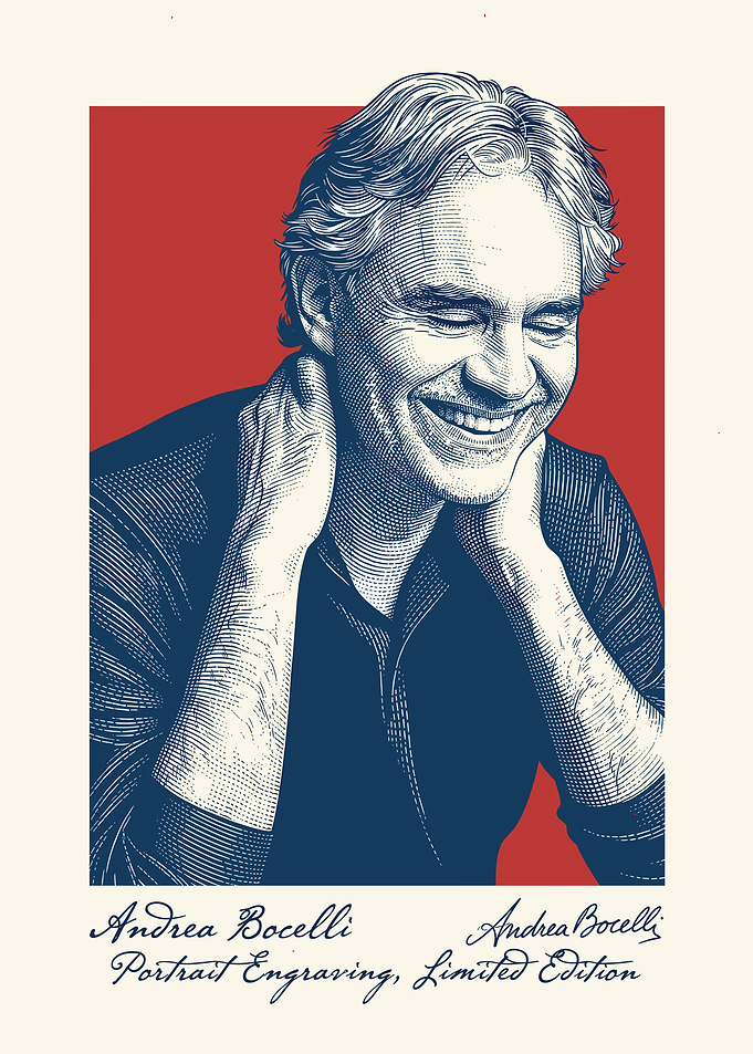 Andrea Bocelli Portrait Engraving