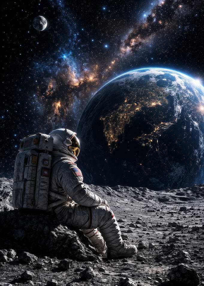 Astronaut on the Moon overlooking Earth