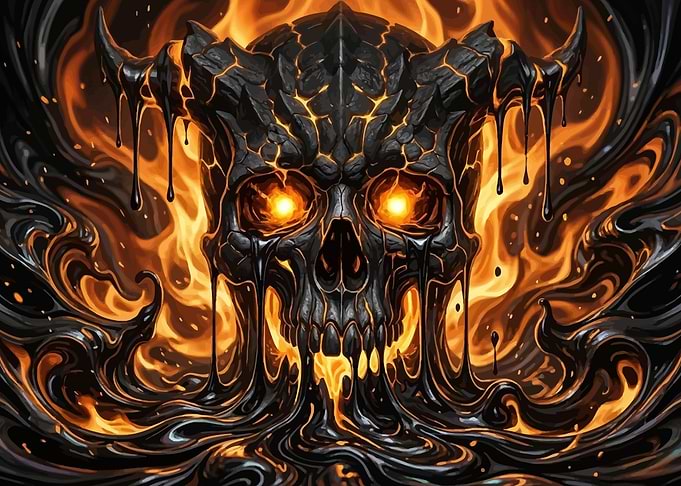 Fiery Demon Skull with Dripping Lava