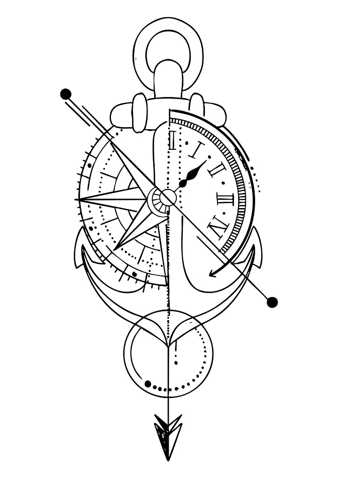 Nautical Compass and Anchor Tattoo Design