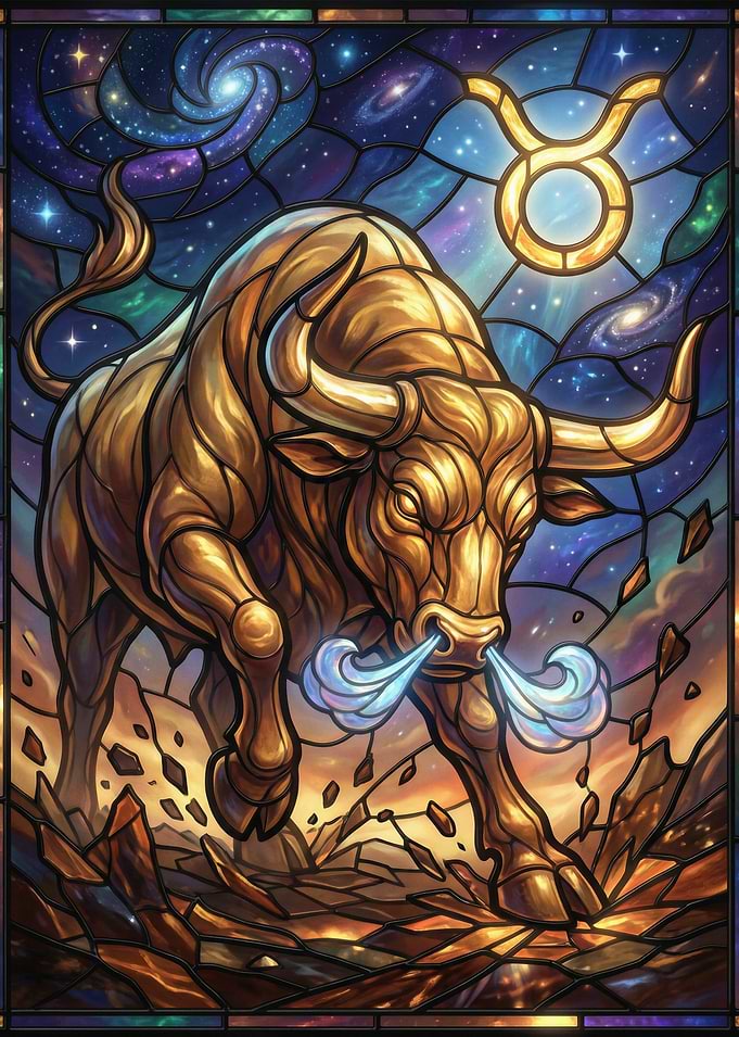 Taurus Zodiac Stained Glass Art