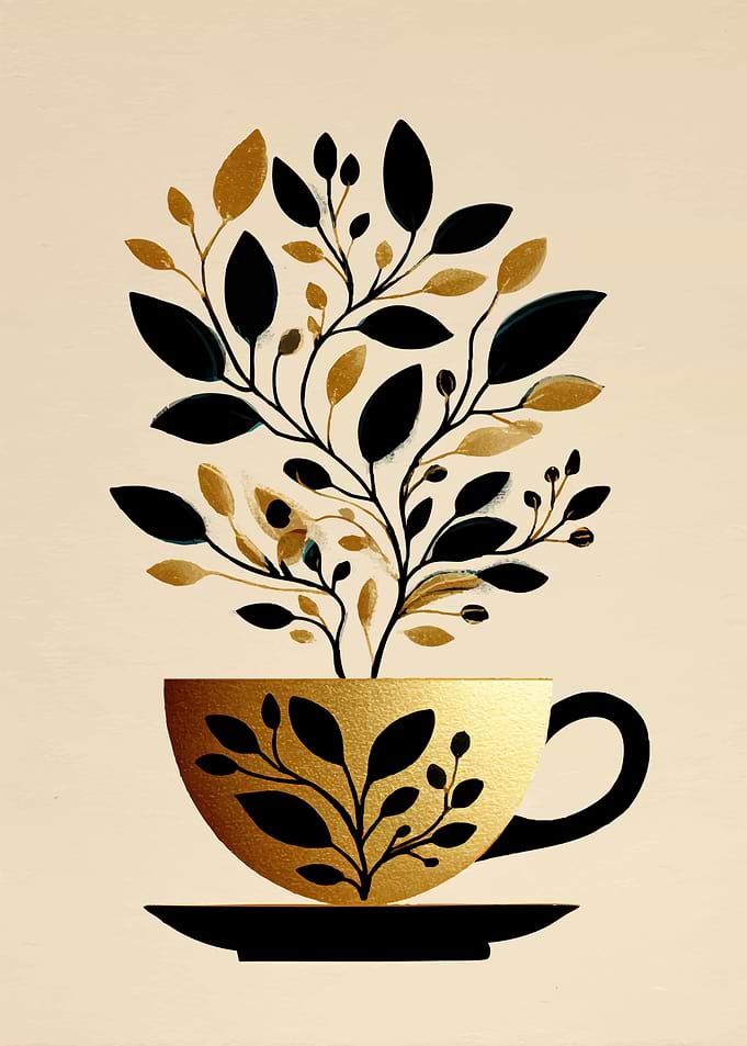Golden Tea Cup with Floral Design
