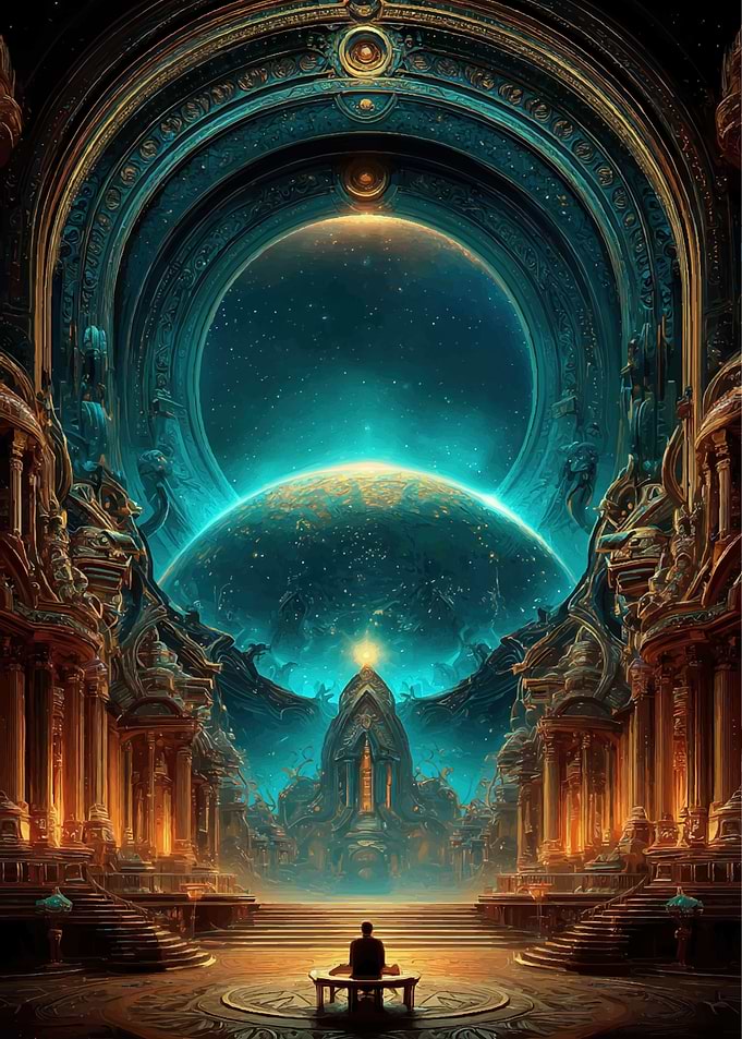 Man Meditating Before Cosmic Gateway